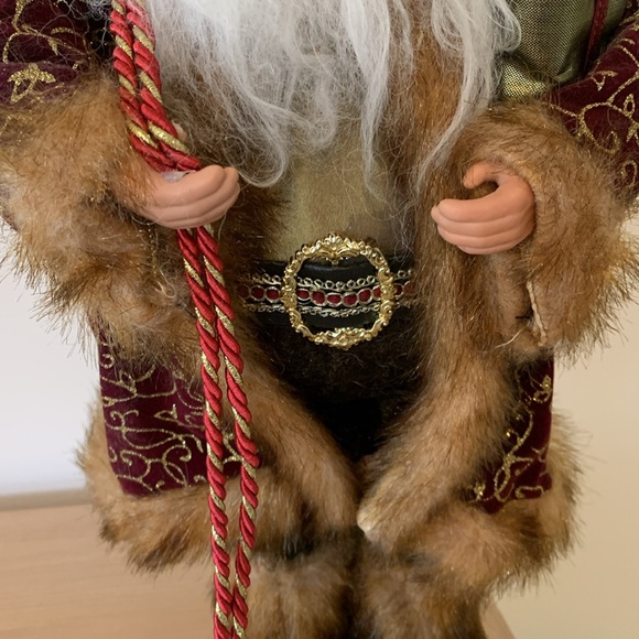 Santa old world 18" Tall Gold burgundy velvet coat fur Trim Presents Christmas - Picture 3 of 8